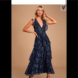 Lulu’s navy lace maxi/midi dress